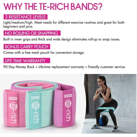 3PCS Fabric Resistance Bands Non-Slip Thick/&Wide Hip Booty Workout Exercise Band